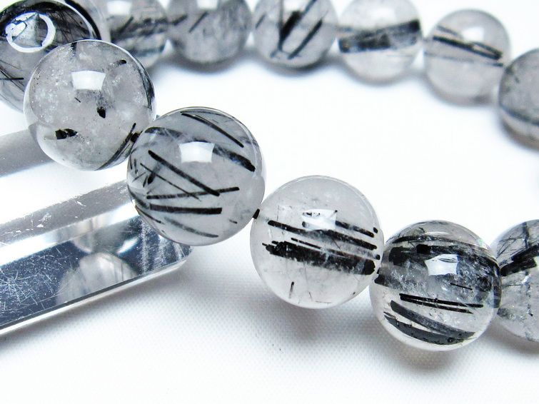 ブラックルチルクォーツ ブレスレット 16mm ブラックトルマリン インクォーツ トルマリンルチル 一点物 111-36233