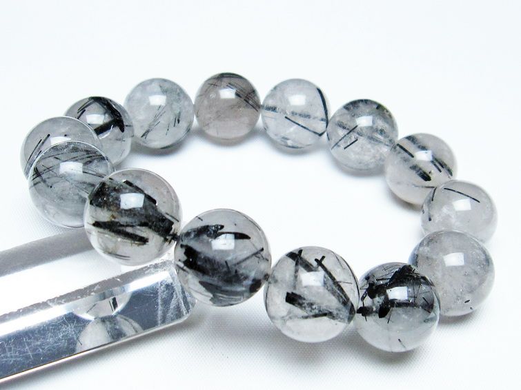 ブラックルチルクォーツ ブレスレット 17mm ブラックトルマリン インクォーツ トルマリンルチル 一点物 111-36237