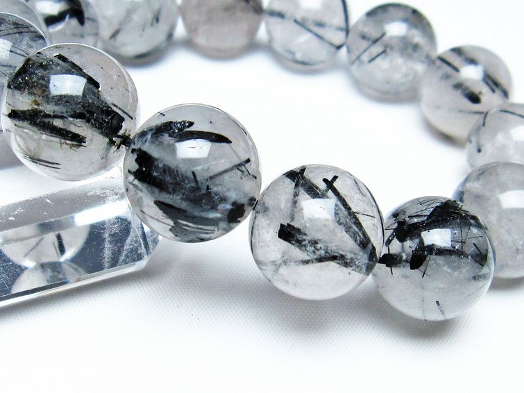 ブラックルチルクォーツ ブレスレット 17mm ブラックトルマリン インクォーツ トルマリンルチル 一点物 111-36237