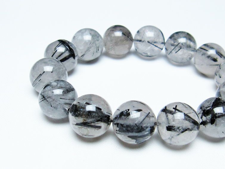 ブラックルチルクォーツ ブレスレット 17mm ブラックトルマリン インクォーツ トルマリンルチル 一点物 111-36237