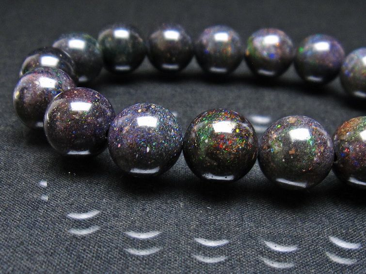 ブラックオパール ブレスレット 12mm 一点物 111-38003