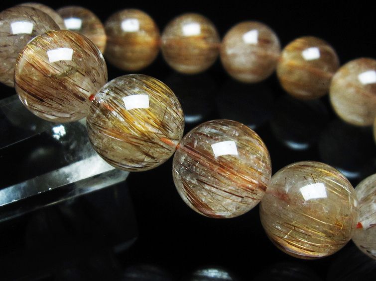 ルチルクォーツ ブレスレット キャッツアイ 14mm 一点物 111-38534