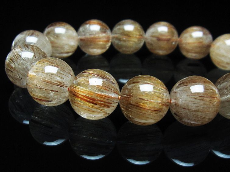 ルチルクォーツ ブレスレット キャッツアイ 14mm 一点物 111-38534