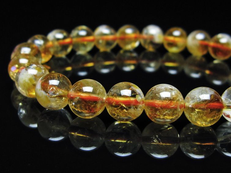 シトリン ブレスレット 虹入り 8mm シトリンクォーツ ブレス メール便可 一点物 111-50356