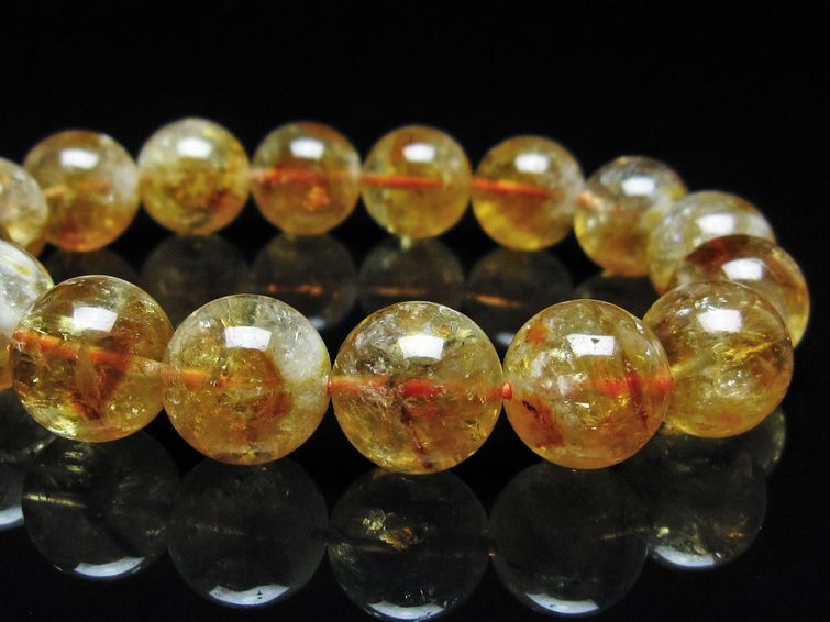 シトリン ブレスレット 虹入り 13mm シトリンクォーツ ブレス メール便可 一点物 111-50386
