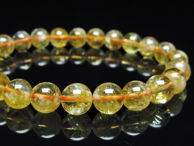 シトリン ブレスレット 虹入り 8mm シトリンクォーツ ブレス メール便可 一点物 111-50405