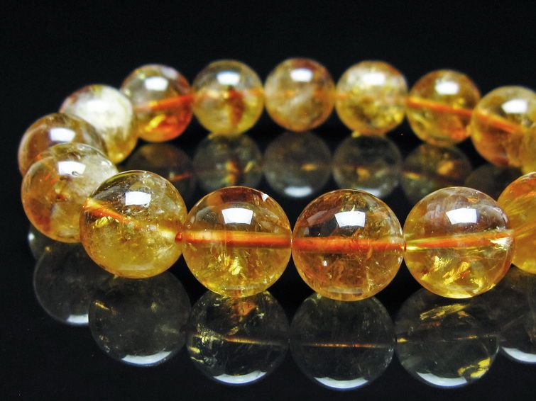 シトリン ブレスレット 虹入り 13mm シトリンクォーツ ブレス メール便可 一点物 111-50444