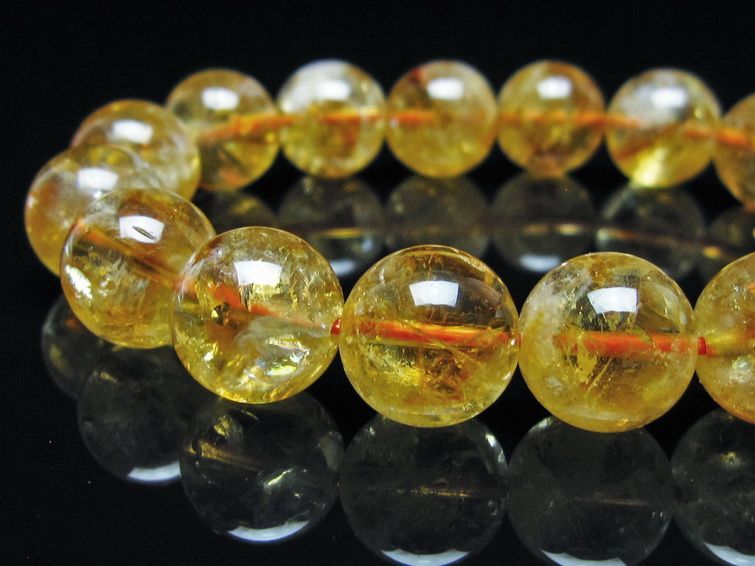 シトリン ブレスレット 虹入り 13mm シトリンクォーツ ブレス メール便可 一点物 111-50446
