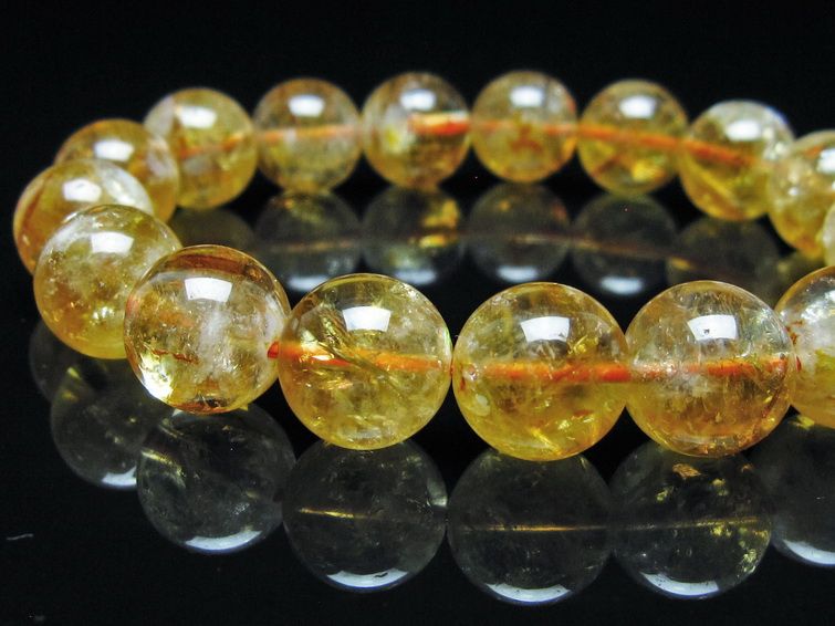 シトリン ブレスレット 虹入り 12mm シトリンクォーツ ブレス メール便可 一点物 111-50448