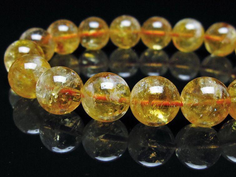 シトリン ブレスレット 虹入り 11mm シトリンクォーツ ブレス メール便可 一点物 111-50454