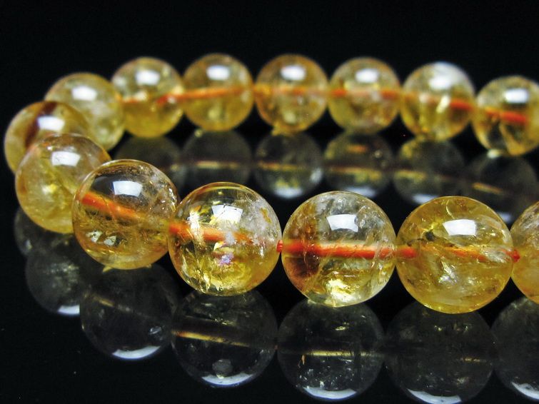 シトリン ブレスレット 虹入り 11mm シトリンクォーツ ブレス メール便可 一点物 111-50455
