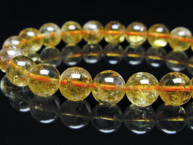 シトリン ブレスレット 虹入り 9mm シトリンクォーツ ブレス メール便可 一点物 111-50457