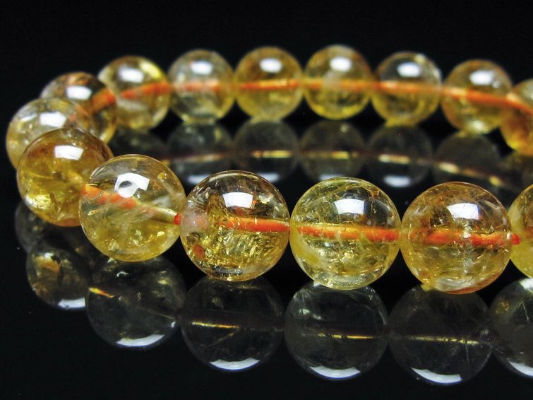 シトリン ブレスレット 虹入り 9mm シトリンクォーツ ブレス メール便可 一点物 111-50478