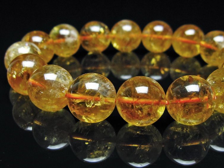 シトリン ブレスレット 虹入り 14mm シトリンクォーツ ブレス メール便可 一点物 111-50490