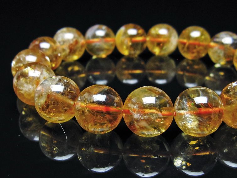 シトリン ブレスレット 虹入り 12mm シトリンクォーツ ブレス メール便可 一点物 111-50493