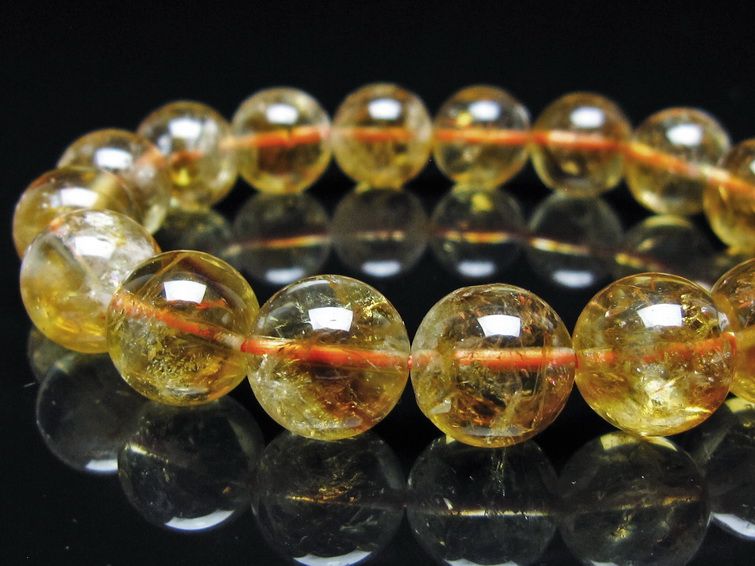 シトリン ブレスレット 虹入り 12mm シトリンクォーツ ブレス メール便可 一点物 111-50501