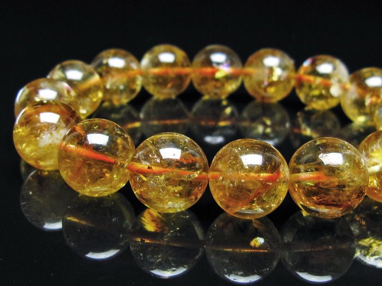 シトリン ブレスレット 虹入り 13mm シトリンクォーツ ブレス メール便可 一点物 111-50504
