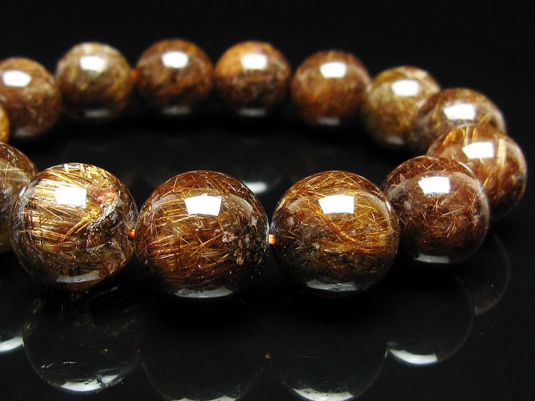 ルチルクォーツ ブレスレット 14mm ブロンズルチル ブレス 一点物 111-50819