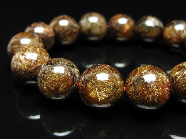 ルチルクォーツ ブレスレット 14mm ブロンズルチル ブレス 一点物 111-50821