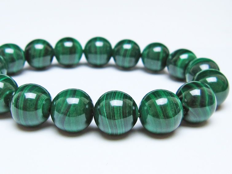 マラカイト ブレスレット 12mm メール便可 一点物 111-51835