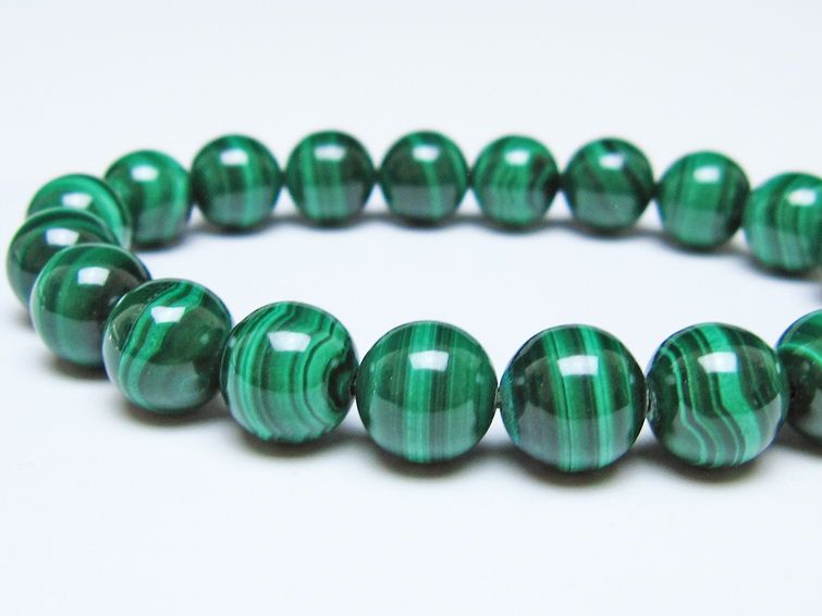 マラカイト ブレスレット 10mm メール便可 一点物 111-51854