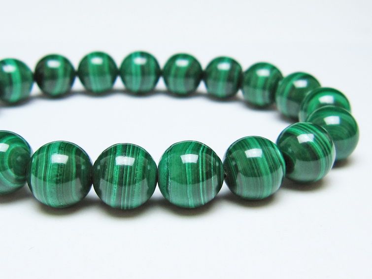 マラカイト ブレスレット 10mm メール便可 一点物 111-51871