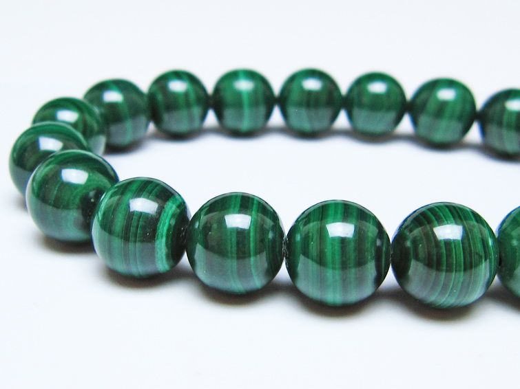 マラカイト ブレスレット 10mm メール便可 一点物 111-51893
