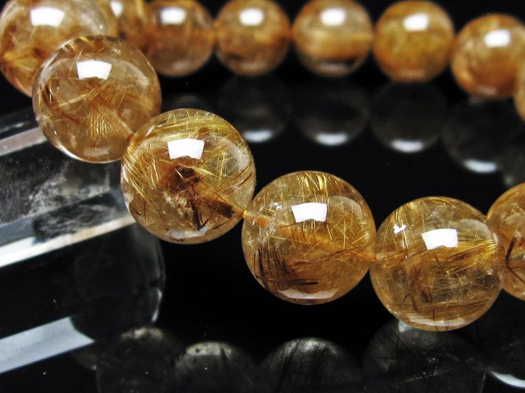 ルチルクォーツ ブレスレット 15mm タイチンルチル ブレス ブラウンゴールド 一点物 111-54651