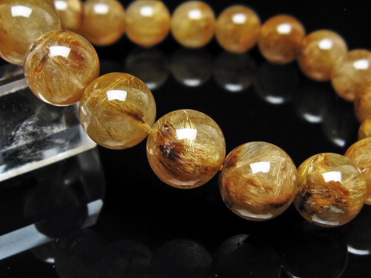 ルチルクォーツ ブレスレット 12mm タイチンルチル ブレス ブラウンゴールド 一点物 111-54664