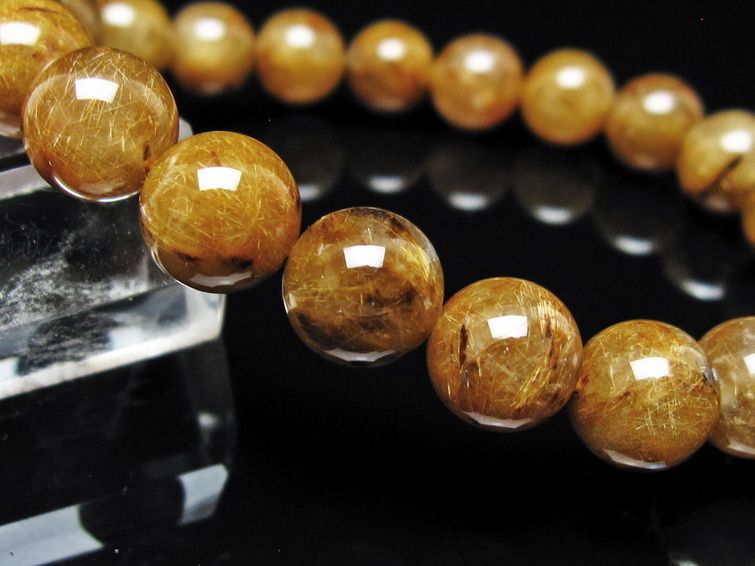 ルチルクォーツ ブレスレット 10mm タイチンルチル ブレス ブラウンゴールド 一点物 111-54679