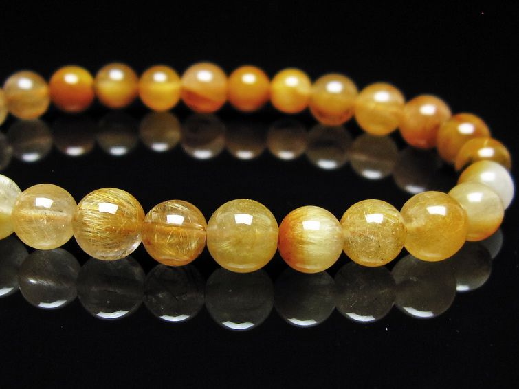 ルチルクォーツ ブレスレット 7mm ゴールドルチル ブロンズルチル メール便可 一点物 111-54935