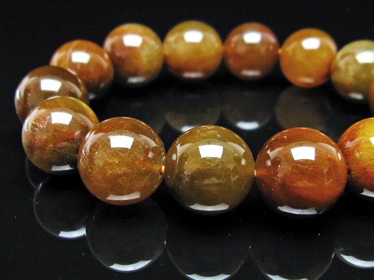 ルチルクォーツ ブレスレット 14mm ゴールドルチル ブロンズルチル 一点物 111-54953