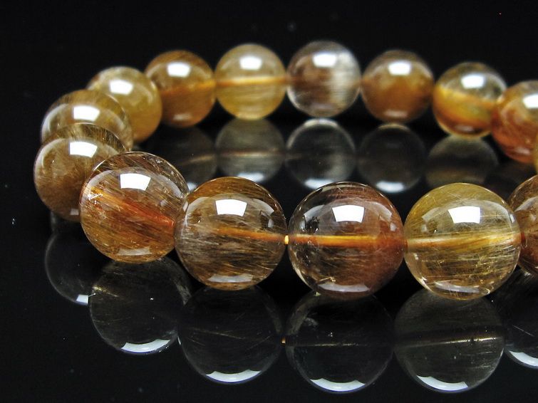 ルチルクォーツ ブレスレット 14mm ゴールドルチル ブロンズルチル 一点物 111-54993