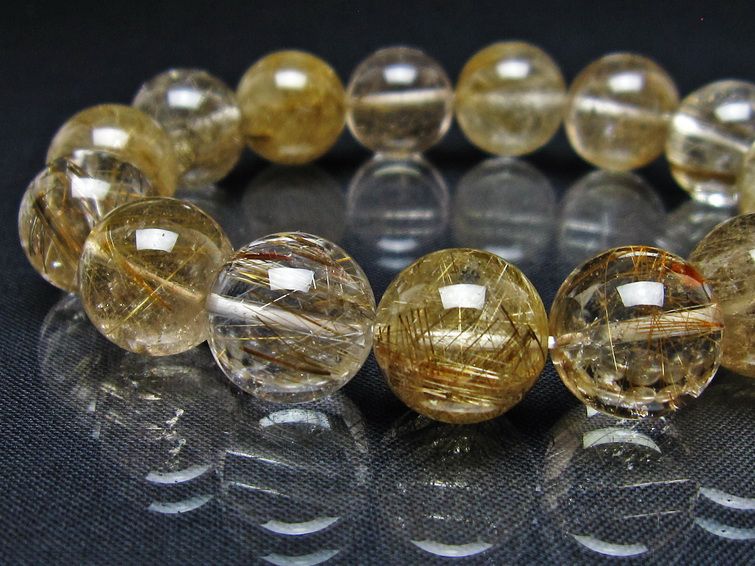 ルチルクォーツ ブレスレット 14mm プラチナルチル ブレス 一点物 111-55046