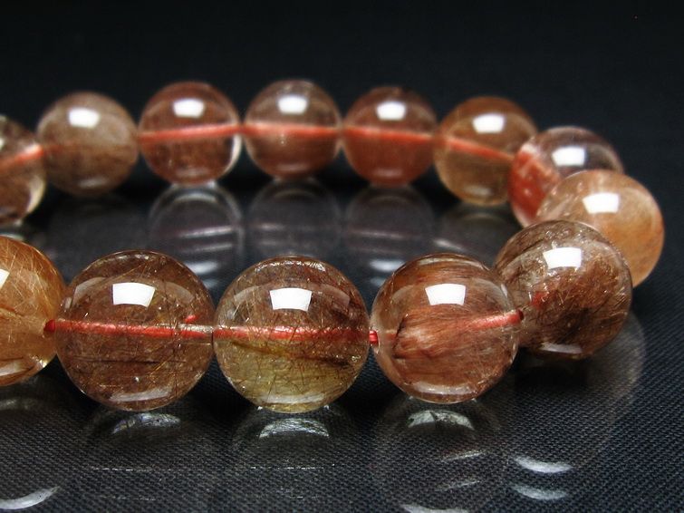 プラチナルチル ブレスレット 14mm レッド ルチルクォーツ 一点物 111-55172