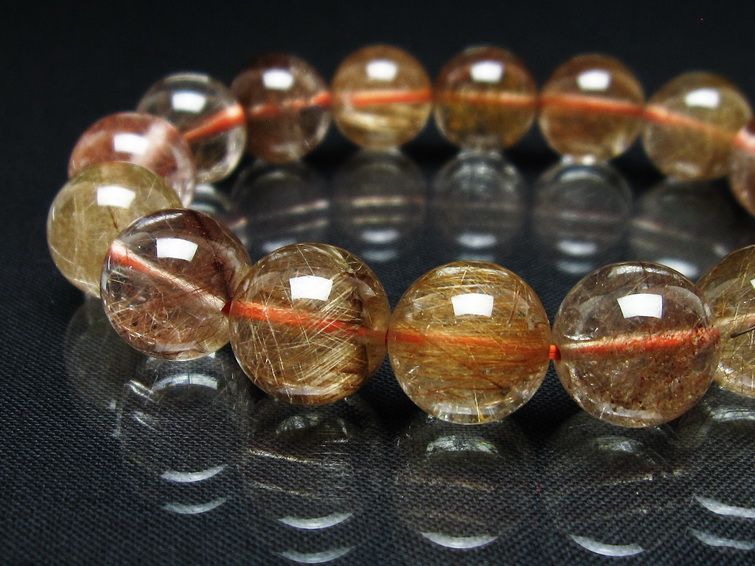 プラチナルチル ブレスレット 13mm レッド ルチルクォーツ 一点物 111-55174