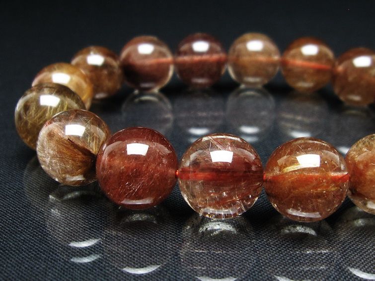プラチナルチル ブレスレット 13mm レッド ルチルクォーツ 一点物 111-55185