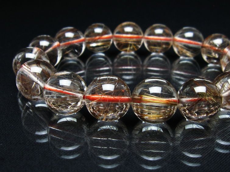 プラチナルチル ブレスレット 13mm レッド ルチルクォーツ 一点物 111-55188