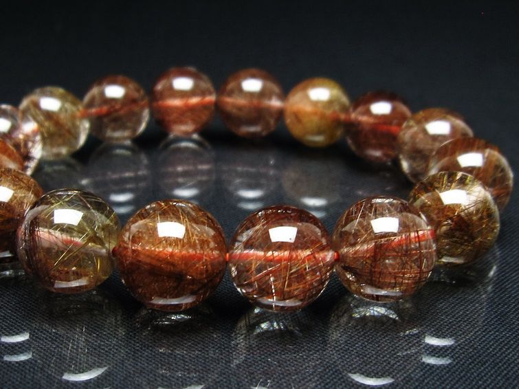 プラチナルチル ブレスレット 13mm レッド ルチルクォーツ 一点物 111-55197