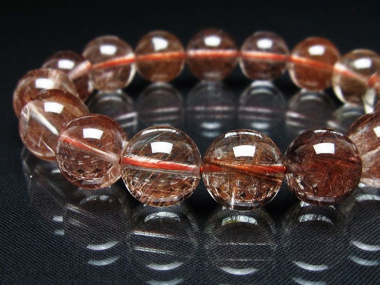 プラチナルチル ブレスレット 14mm レッド ルチルクォーツ 一点物 111-55198