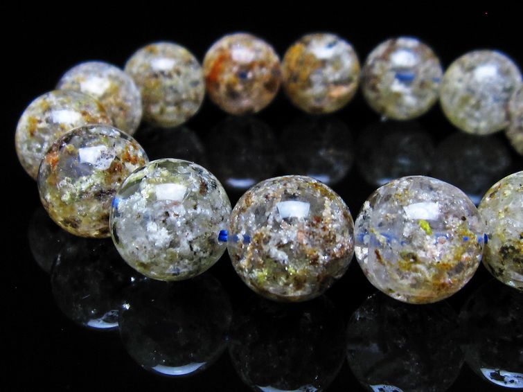 ガーデンクォーツ ブレスレット 14mm トルマリン入り メール便可 一点物 111-55820