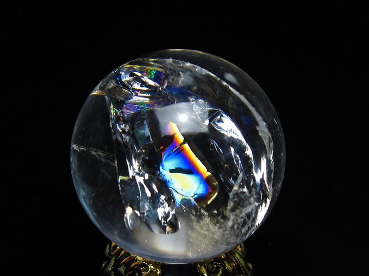 アイリスクォーツ 水晶 丸玉 虹入り 25mm 水晶玉 スフィア 球 置物 原石 一点物 141-6582 【sold out】
