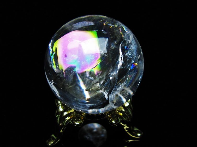 アイリスクォーツ 水晶 丸玉 虹入り 28mm 水晶玉 置物 スフィア 141-6925