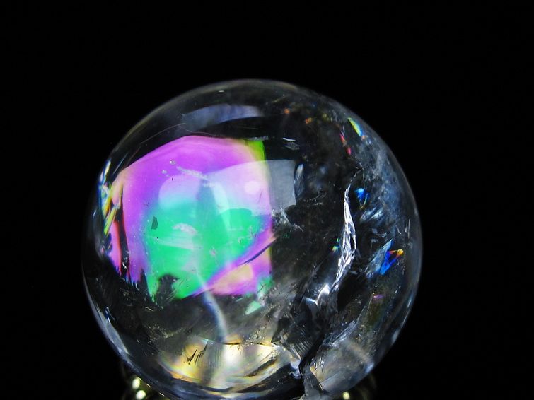 アイリスクォーツ 水晶 丸玉 虹入り 28mm 水晶玉 置物 スフィア 141-6925