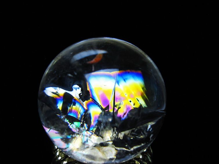 アイリスクォーツ 水晶 丸玉 虹入り 27mm 水晶玉 置物 スフィア 141-6957
