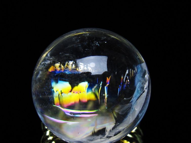 アイリスクォーツ 水晶 丸玉 虹入り 25mm スフィア 置物 水晶玉 一点物 141-6984