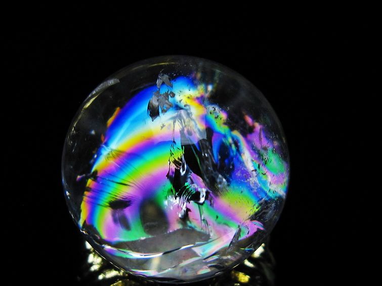アイリスクォーツ 水晶 丸玉 虹入り 25mm スフィア 置物 水晶玉 一点物 141-7021