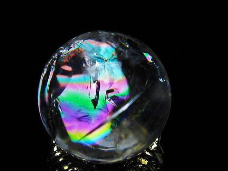 アイリスクォーツ 水晶 丸玉 虹入り 25mm スフィア 置物 水晶玉 一点物 141-7025