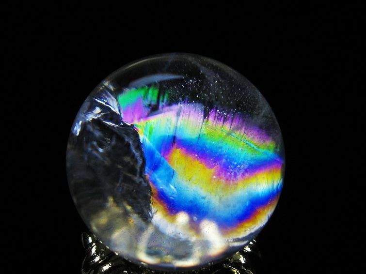 アイリスクォーツ 水晶 丸玉 虹入り 25mm スフィア 置物 水晶玉 一点物 141-7042
