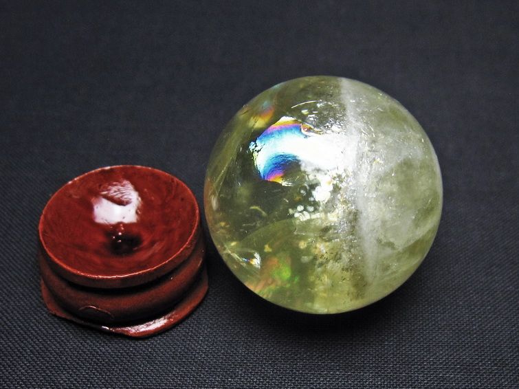 シトリン 丸玉 虹入り 33mm シトリンクォーツ スフィア 置物 一点物 141-7941